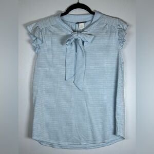 Chic Blue Cap Sleeve Blouse with Tie Front. Officecore. Wear to Work. Career.